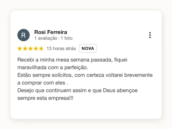Avaliação 5 estrelas de Rosi Ferreira no Google