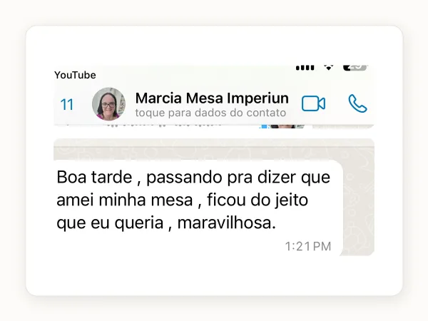 Mensagem de cliente no WhatsApp: amei minha mesa