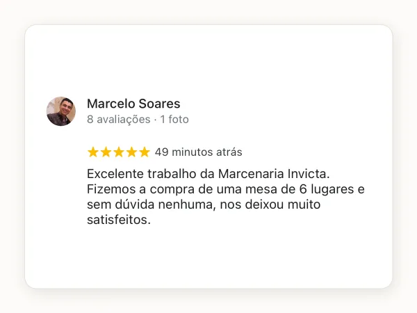 Avaliação 5 estrelas de Marcelo Soares no Google